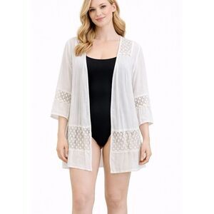 Kell Parker white  crochet open coverup robe size small